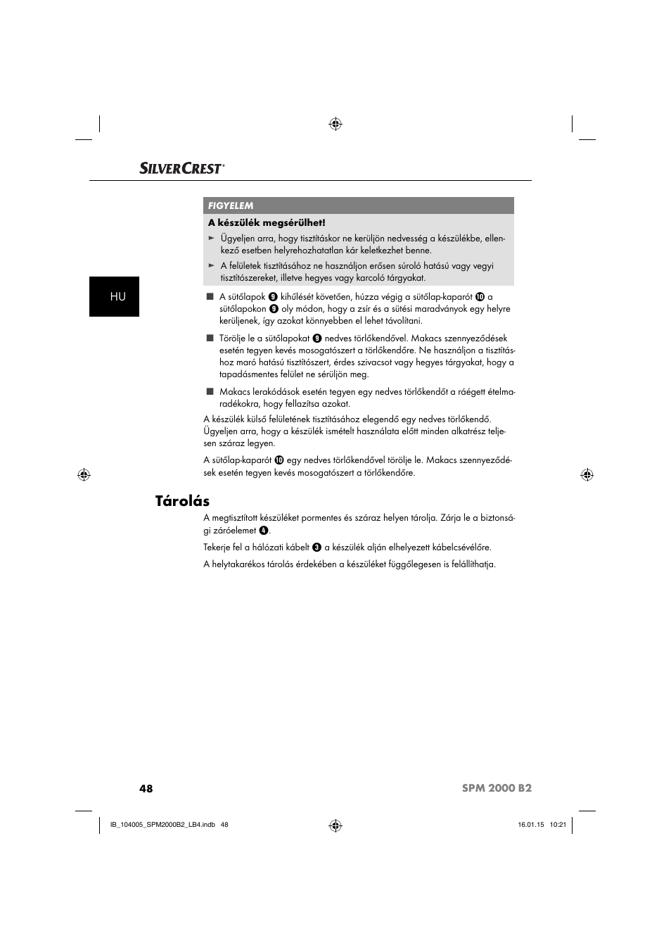 Tárolás | Silvercrest SPM 2000 B2 User Manual | Page 51 / 112