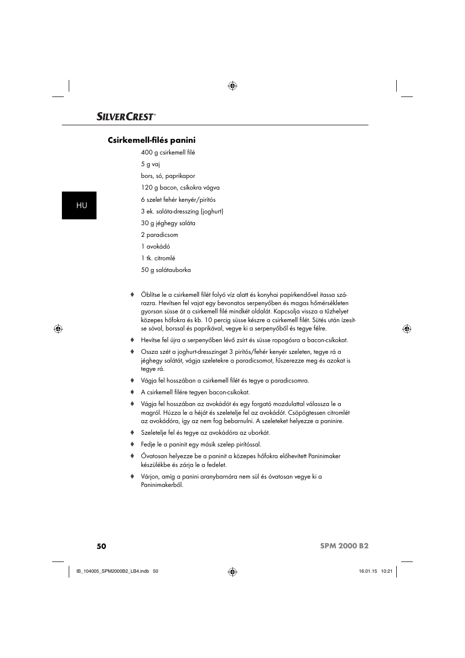 Hu csirkemell-ﬁ lés panini | Silvercrest SPM 2000 B2 User Manual | Page 53 / 112