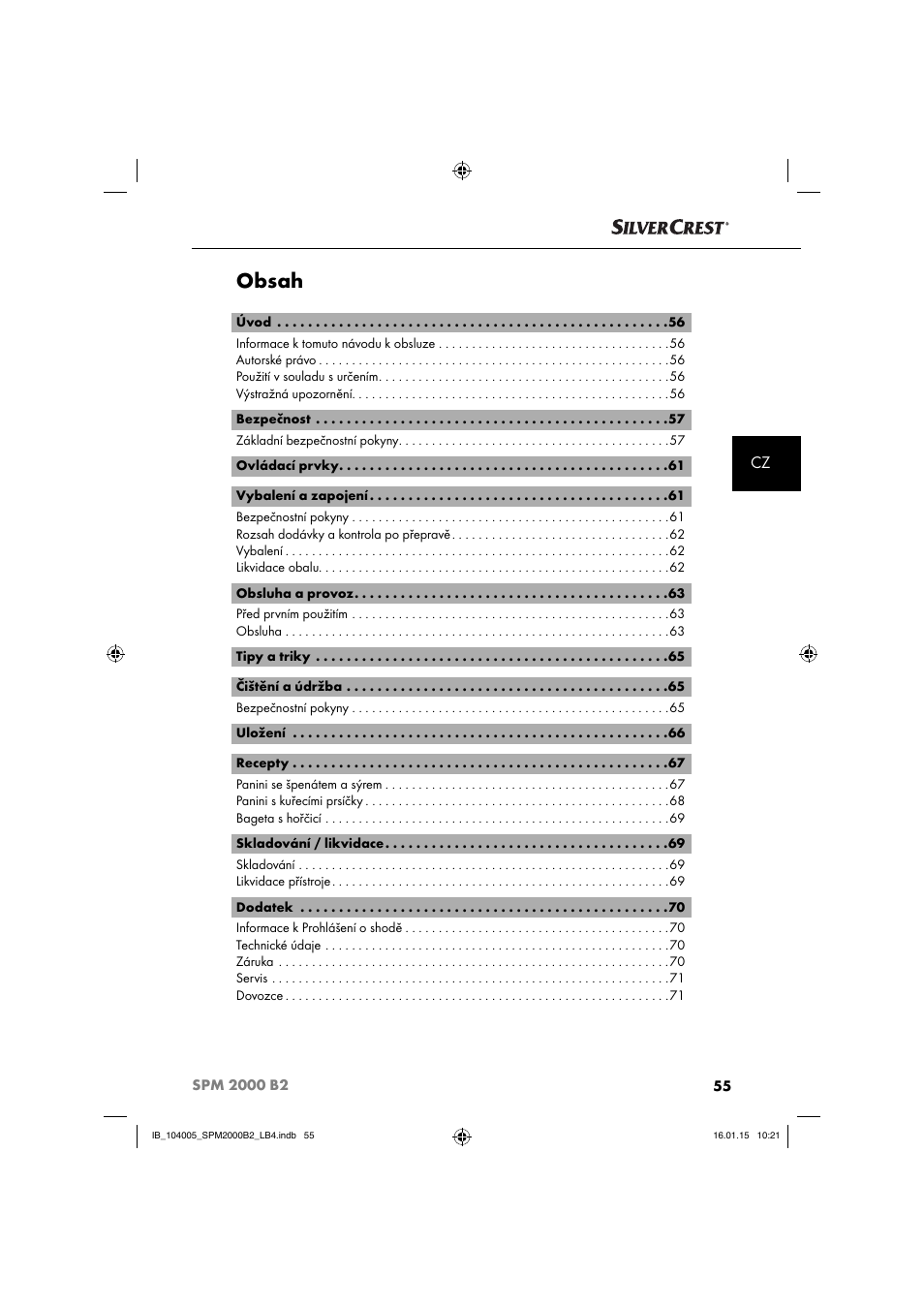 Silvercrest SPM 2000 B2 User Manual | Page 58 / 112