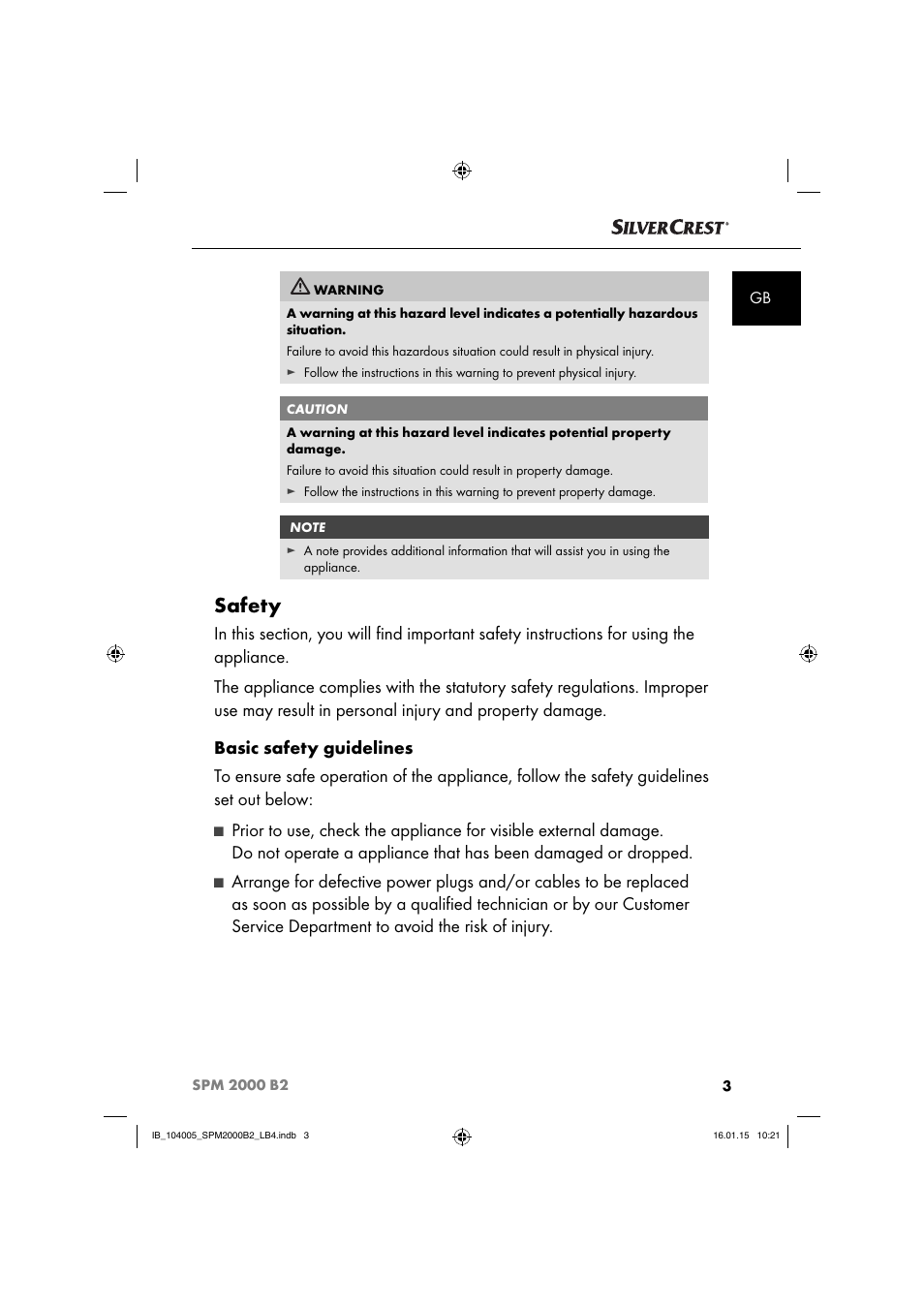 Safety | Silvercrest SPM 2000 B2 User Manual | Page 6 / 112