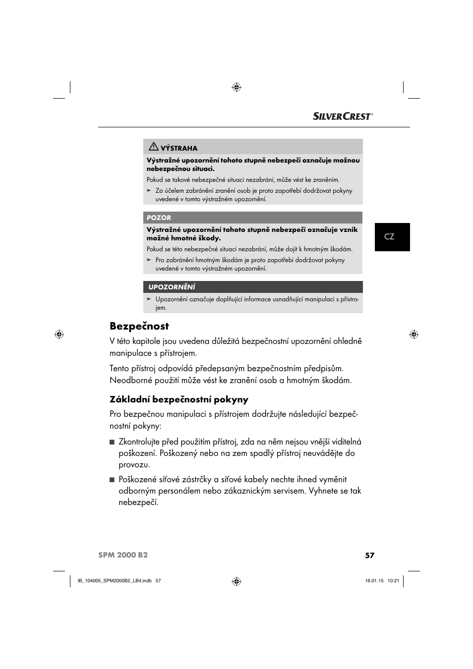 Bezpečnost | Silvercrest SPM 2000 B2 User Manual | Page 60 / 112