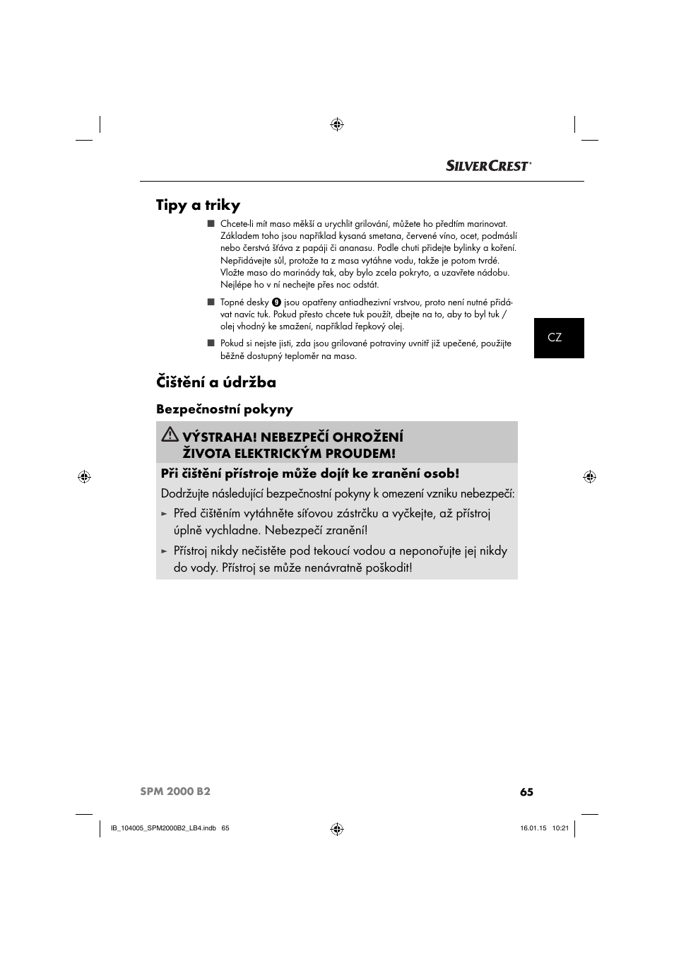 Tipy a triky, Čištění a údržba | Silvercrest SPM 2000 B2 User Manual | Page 68 / 112