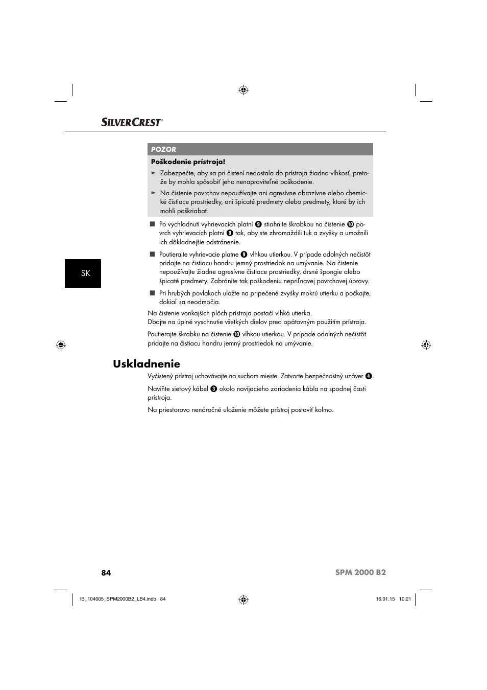 Uskladnenie | Silvercrest SPM 2000 B2 User Manual | Page 87 / 112