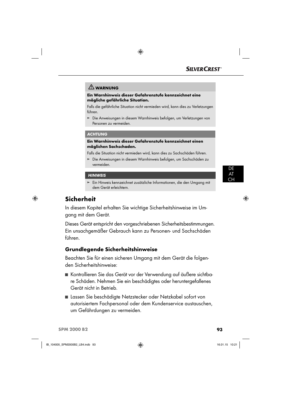 Sicherheit | Silvercrest SPM 2000 B2 User Manual | Page 96 / 112