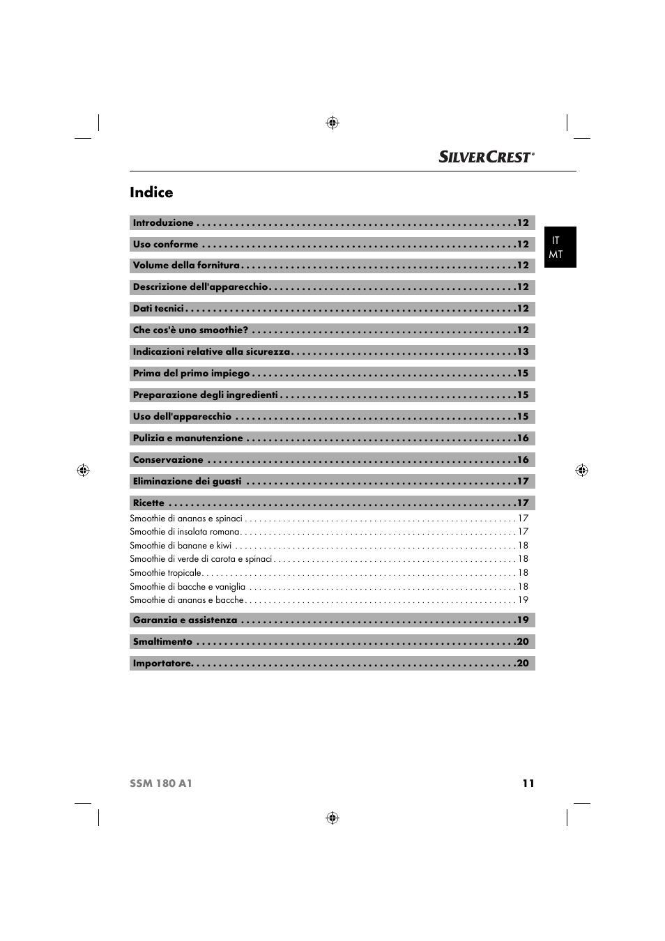 Indice | Silvercrest SSM 180 A1 User Manual | Page 14 / 54