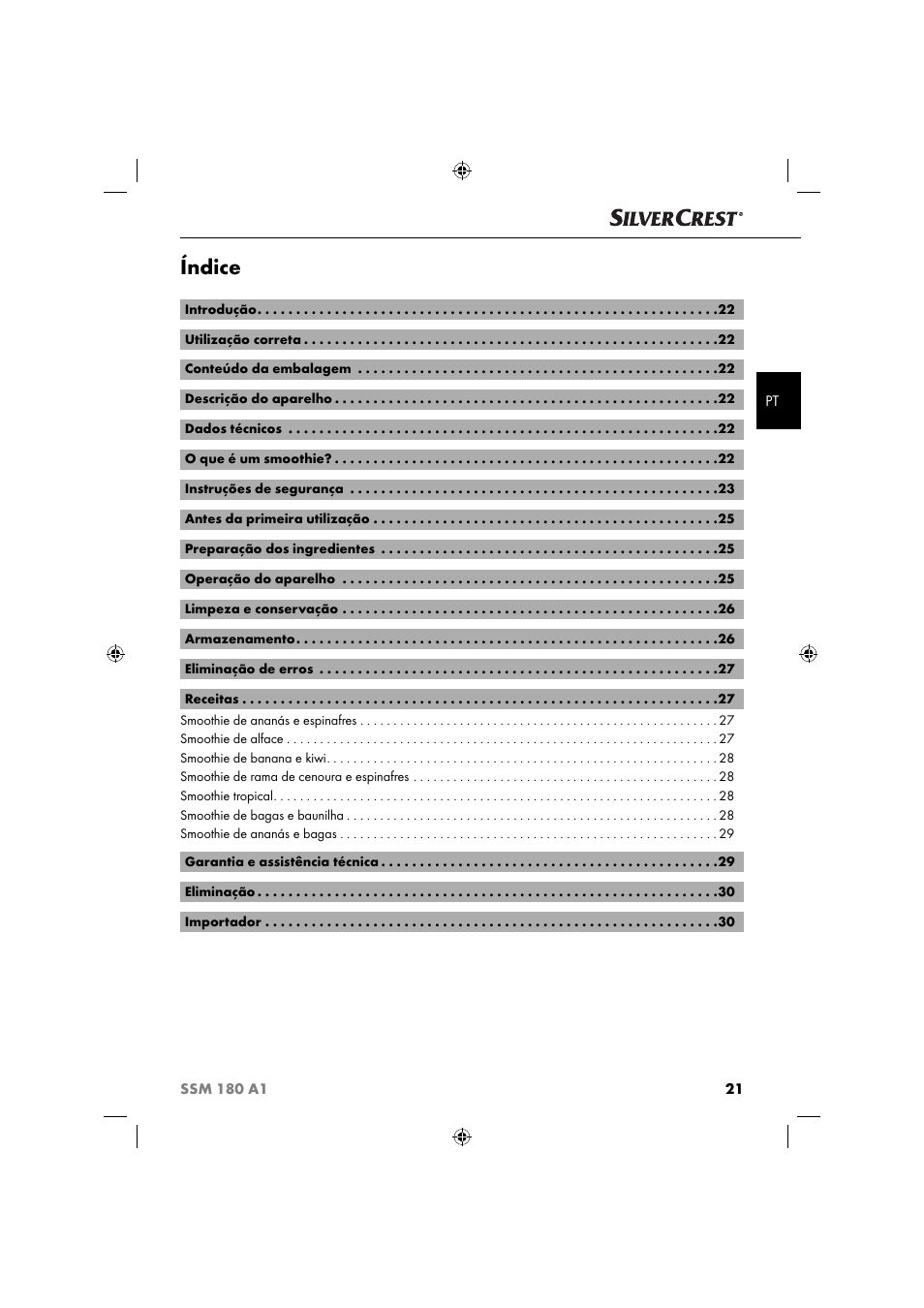 Índice | Silvercrest SSM 180 A1 User Manual | Page 24 / 54