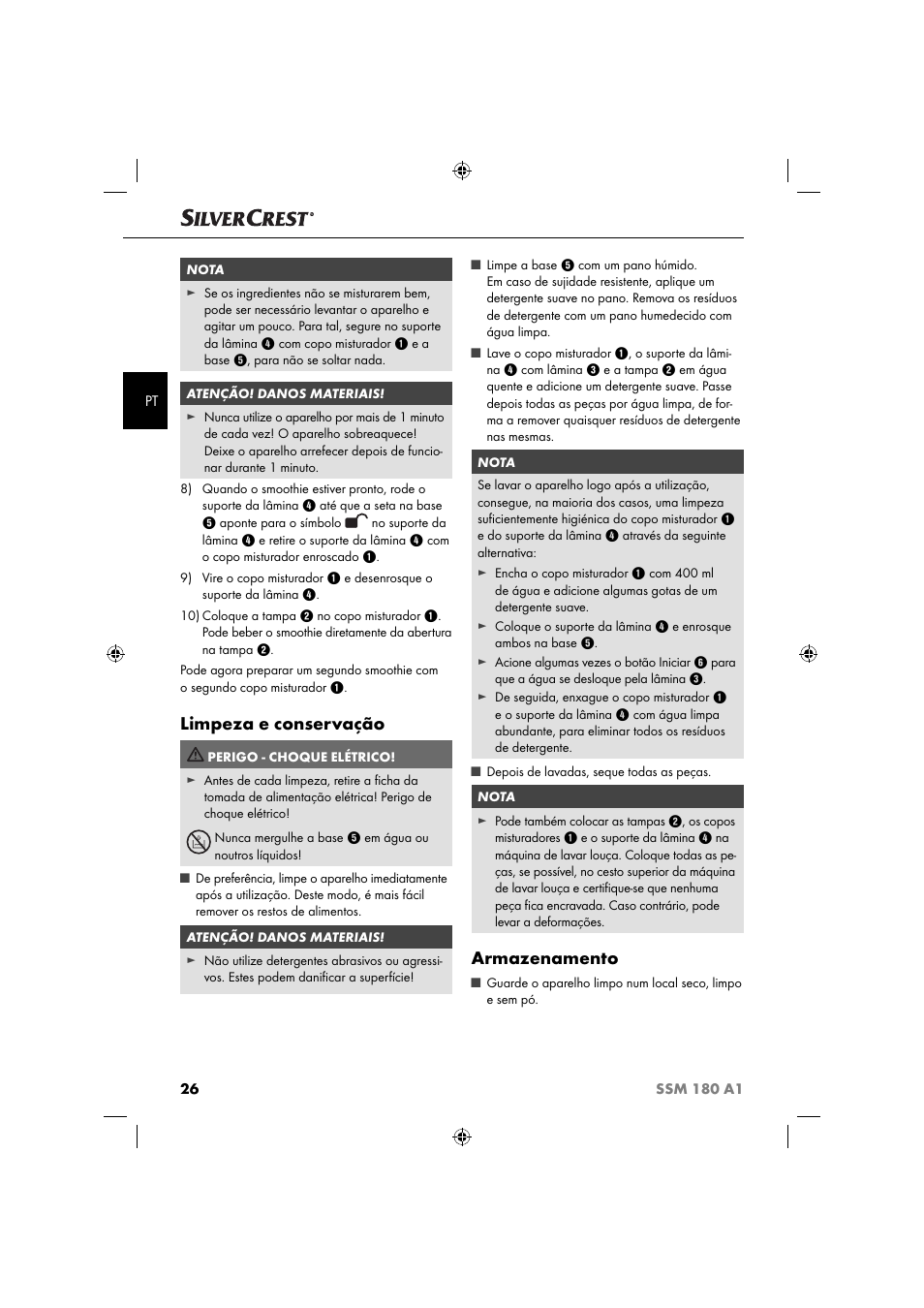 Limpeza e conservação, Armazenamento | Silvercrest SSM 180 A1 User Manual | Page 29 / 54