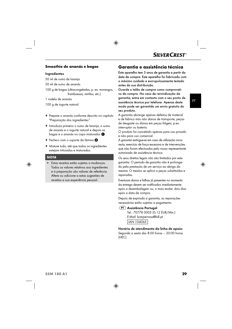 Garantia e assistência técnica | Silvercrest SSM 180 A1 User Manual | Page 32 / 54