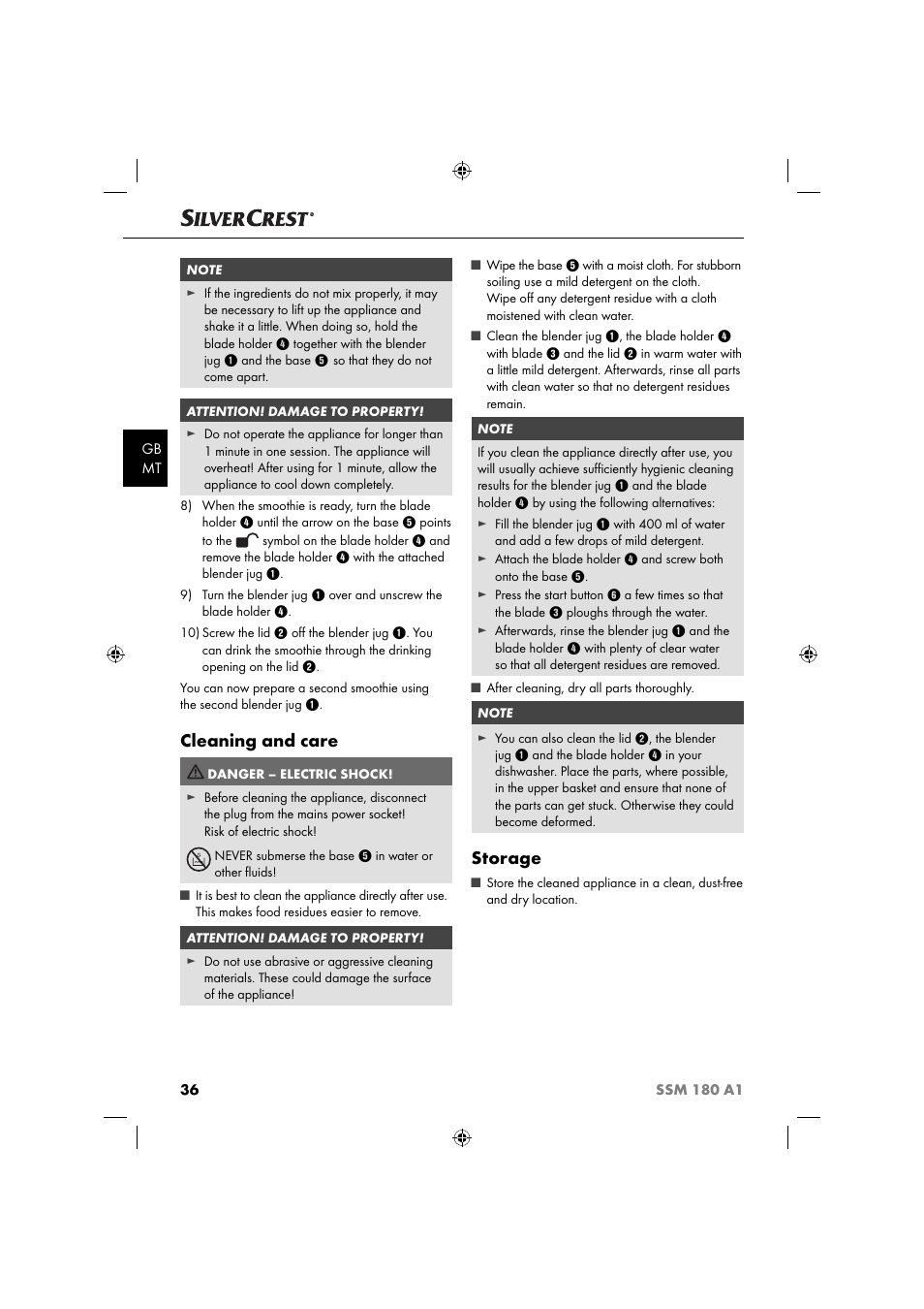 Cleaning and care, Storage | Silvercrest SSM 180 A1 User Manual | Page 39 / 54