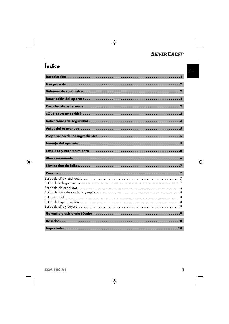 Índice | Silvercrest SSM 180 A1 User Manual | Page 4 / 54