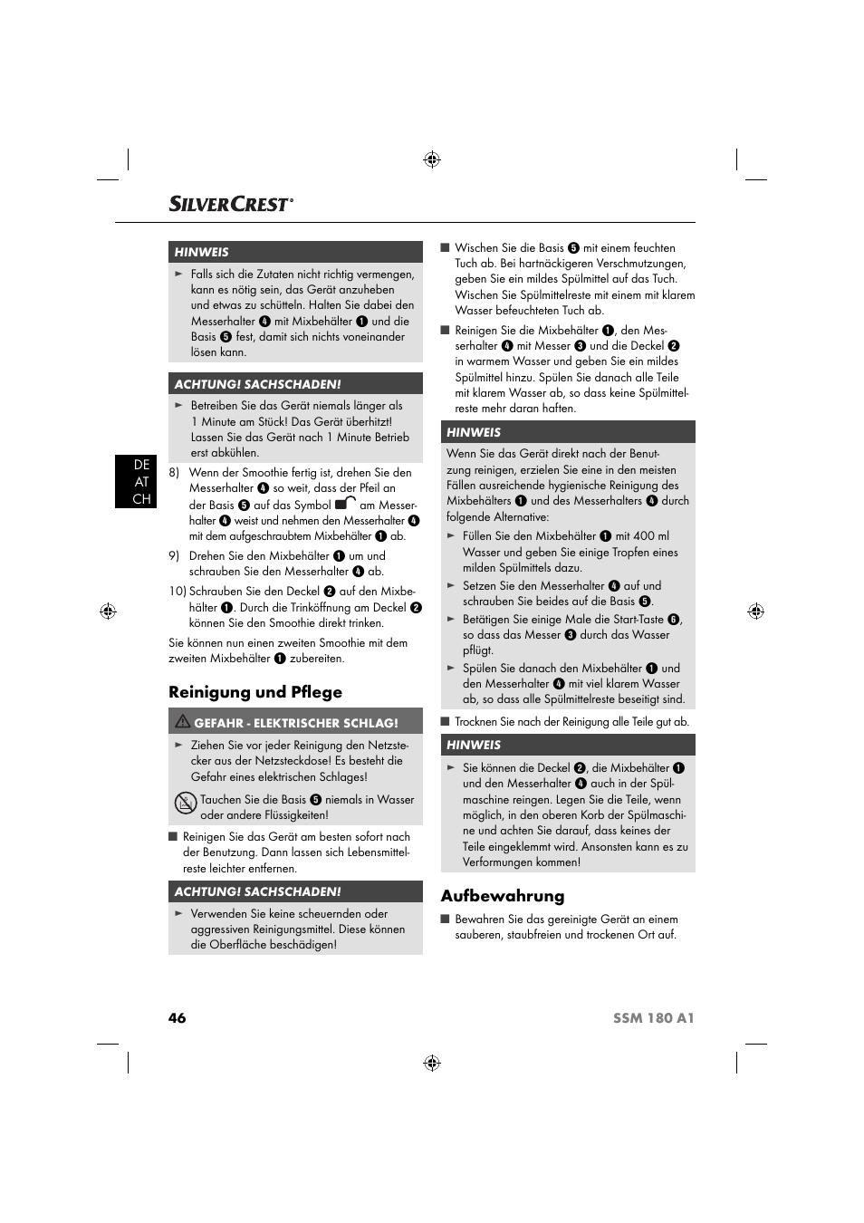 Reinigung und pﬂ ege, Aufbewahrung | Silvercrest SSM 180 A1 User Manual | Page 49 / 54