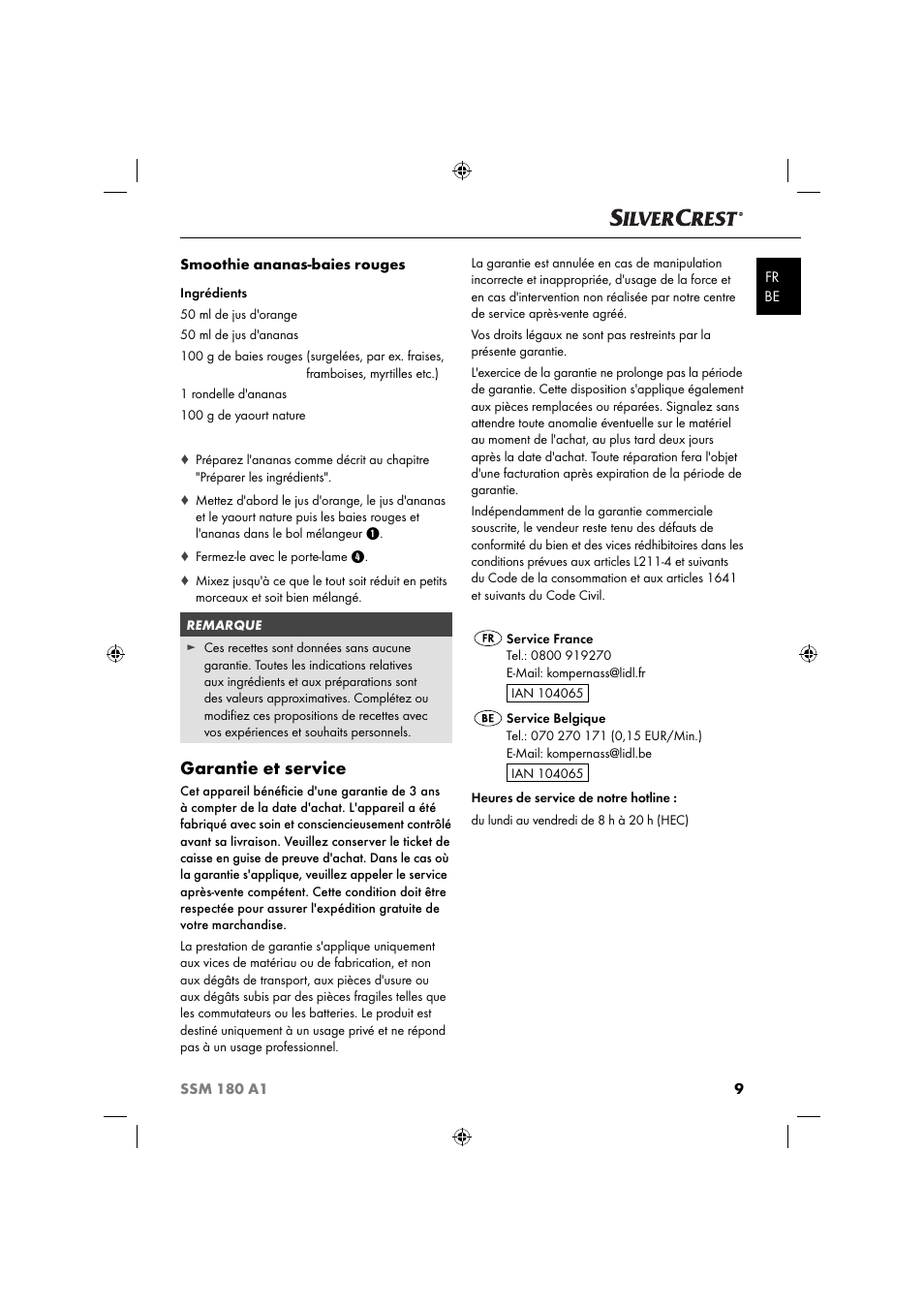 Garantie et service | Silvercrest SSM 180 A1 User Manual | Page 12 / 34