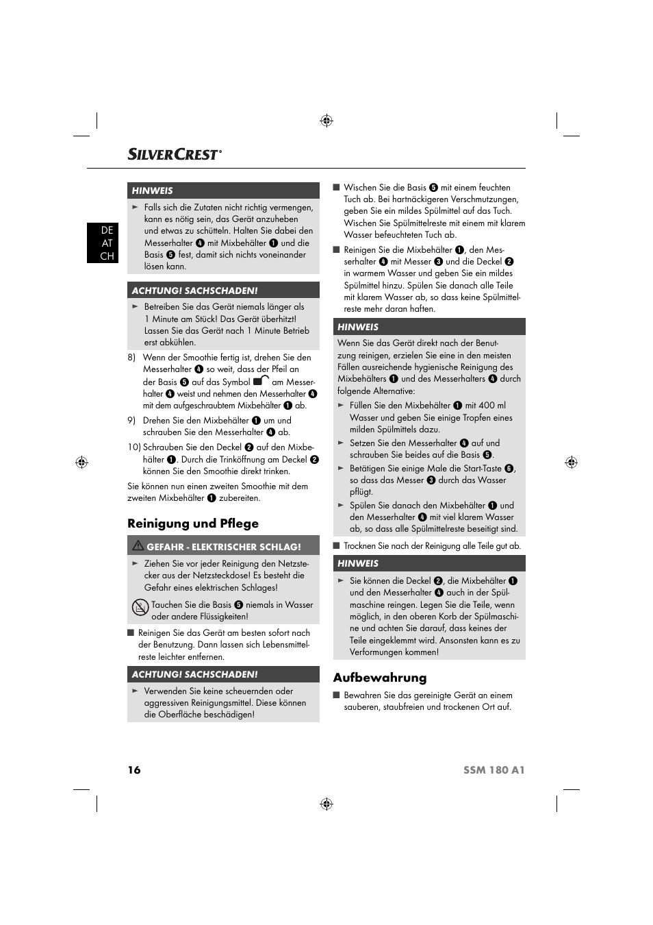 Reinigung und pﬂ ege, Aufbewahrung | Silvercrest SSM 180 A1 User Manual | Page 19 / 34