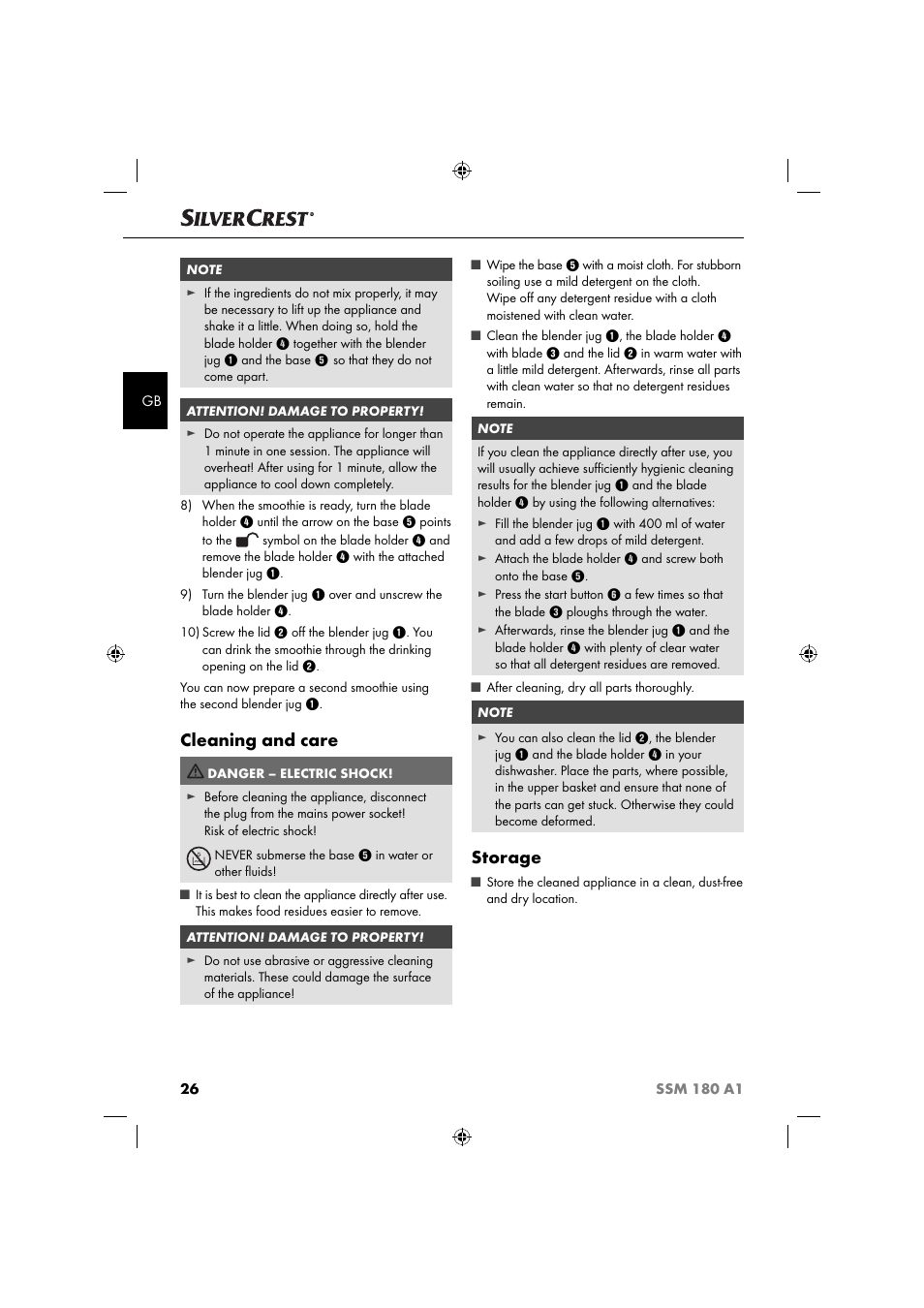 Cleaning and care, Storage | Silvercrest SSM 180 A1 User Manual | Page 29 / 34