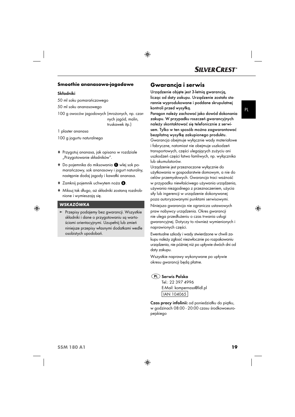 Gwarancja i serwis | Silvercrest SSM 180 A1 User Manual | Page 22 / 64