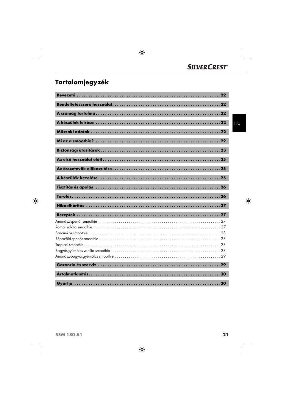 Tartalomjegyzék | Silvercrest SSM 180 A1 User Manual | Page 24 / 64