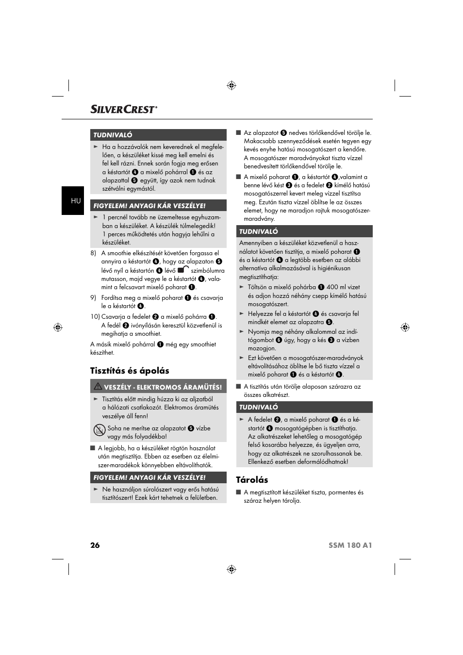 Tisztítás és ápolás, Tárolás | Silvercrest SSM 180 A1 User Manual | Page 29 / 64