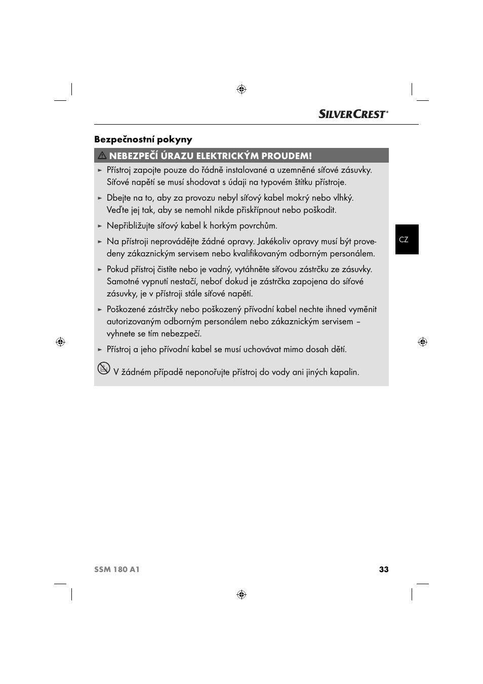 Nepřibližujte síťový kabel k horkým povrchům | Silvercrest SSM 180 A1 User Manual | Page 36 / 64