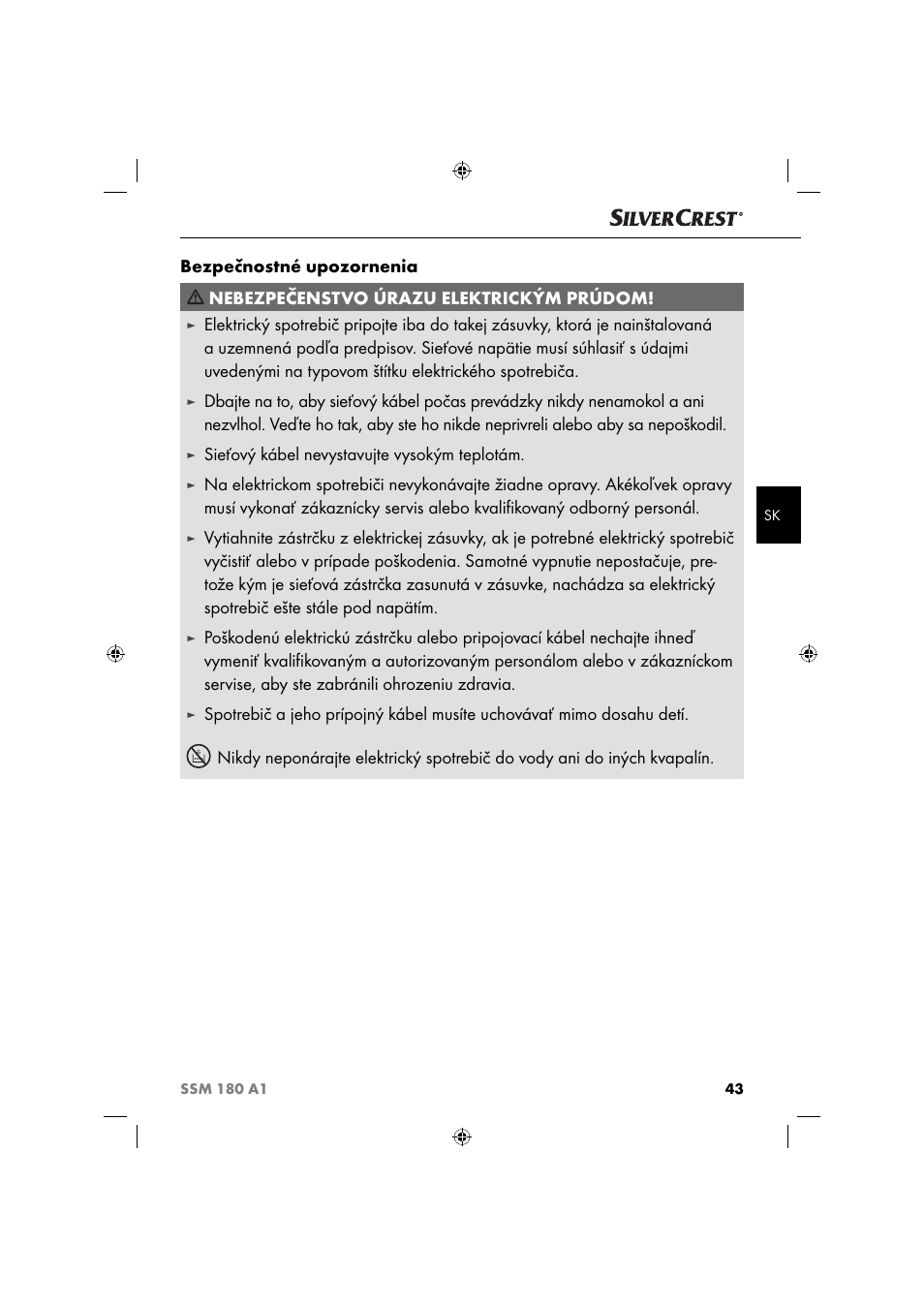 Sieťový kábel nevystavujte vysokým teplotám | Silvercrest SSM 180 A1 User Manual | Page 46 / 64