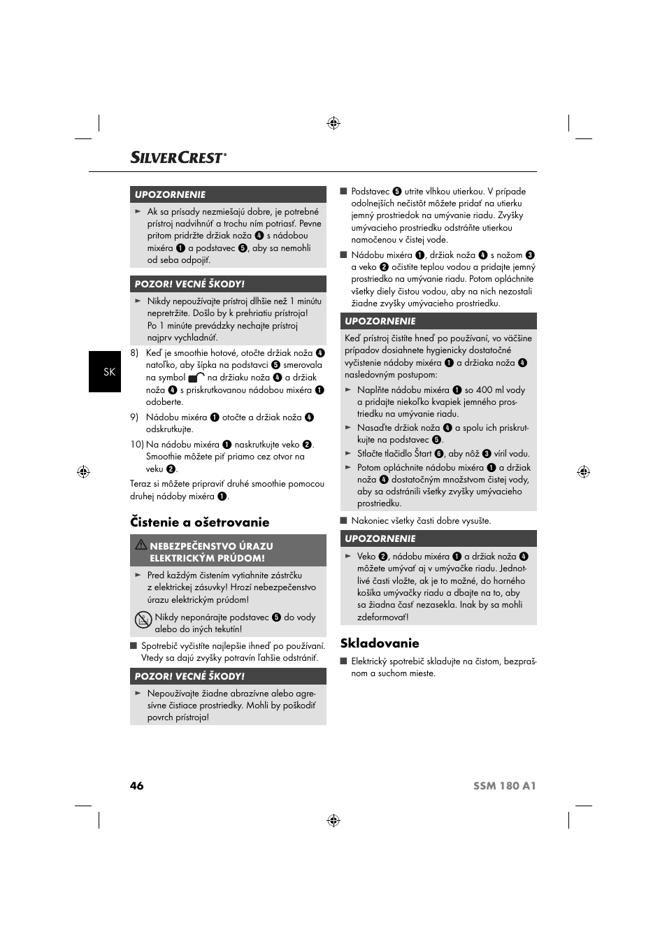 Čistenie a ošetrovanie, Skladovanie | Silvercrest SSM 180 A1 User Manual | Page 49 / 64