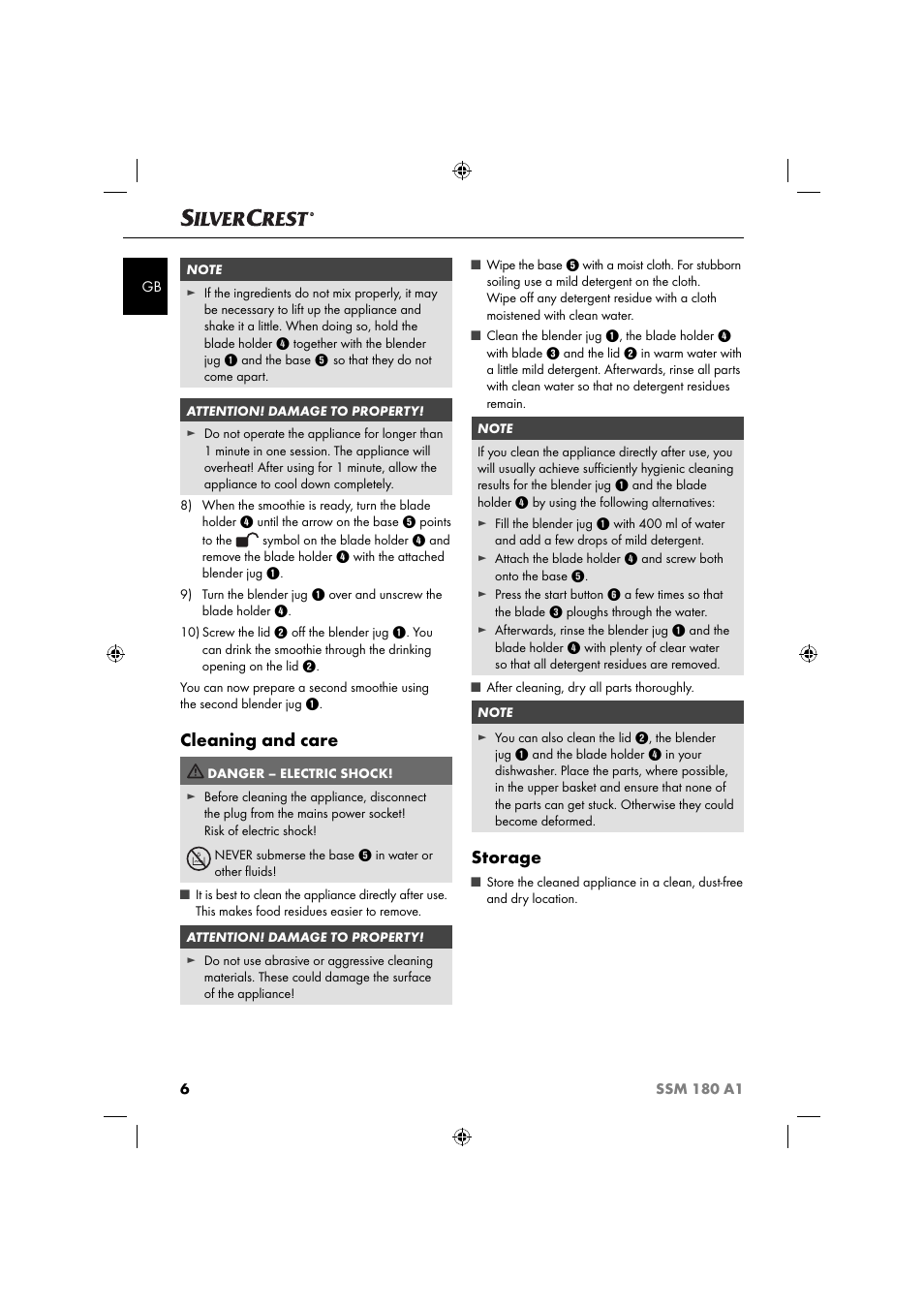 Cleaning and care, Storage | Silvercrest SSM 180 A1 User Manual | Page 9 / 64