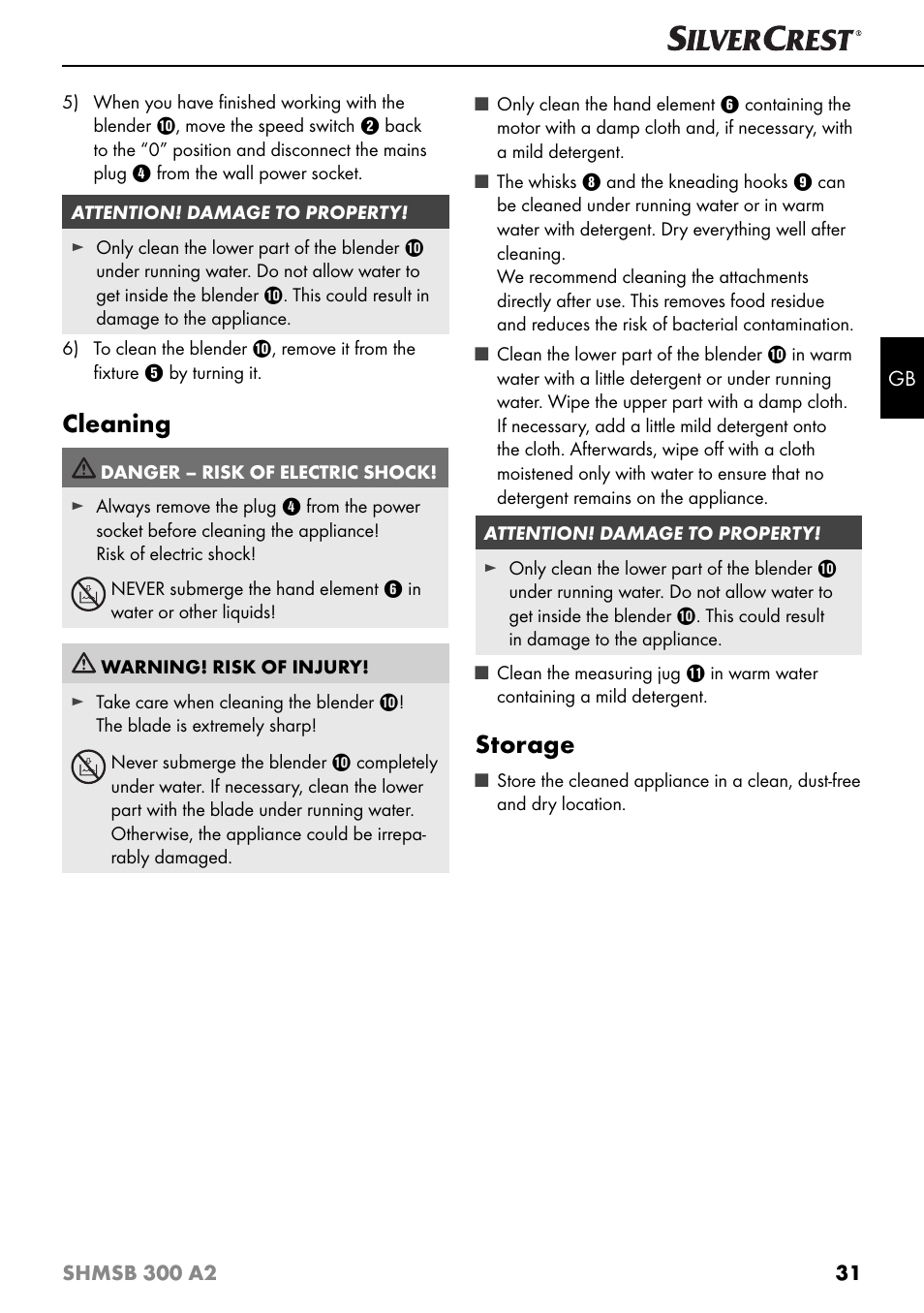 Cleaning, Storage | Silvercrest SHMSB 300 A2 User Manual | Page 34 / 36