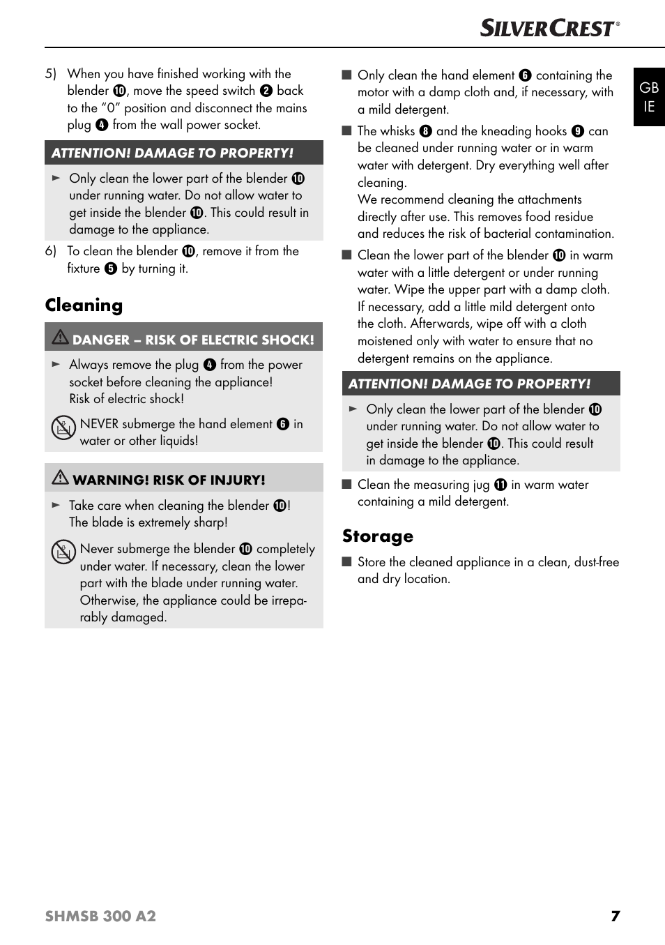 Cleaning, Storage | Silvercrest SHMSB 300 A2 User Manual | Page 10 / 60