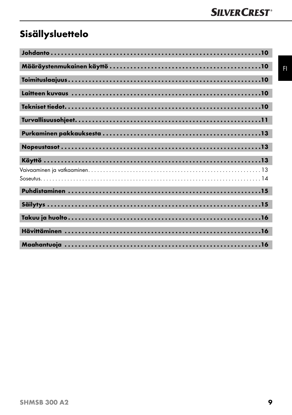 Sisällysluettelo | Silvercrest SHMSB 300 A2 User Manual | Page 12 / 60