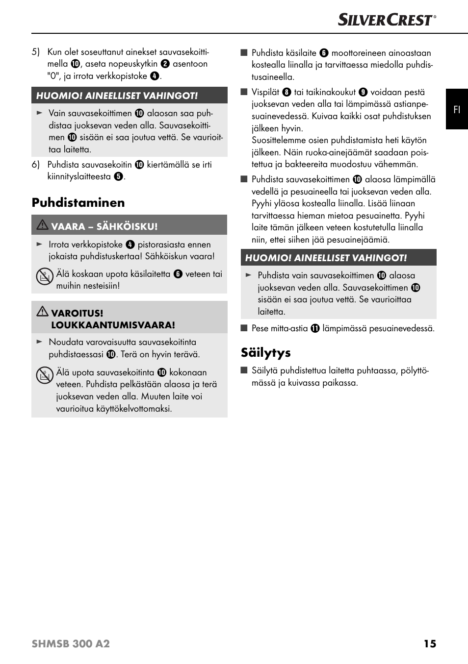 Puhdistaminen, Säilytys | Silvercrest SHMSB 300 A2 User Manual | Page 18 / 60