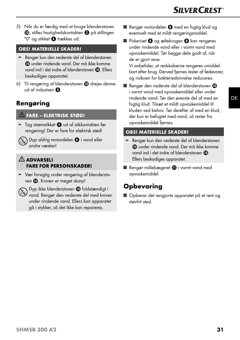 Rengøring, Opbevaring | Silvercrest SHMSB 300 A2 User Manual | Page 34 / 60