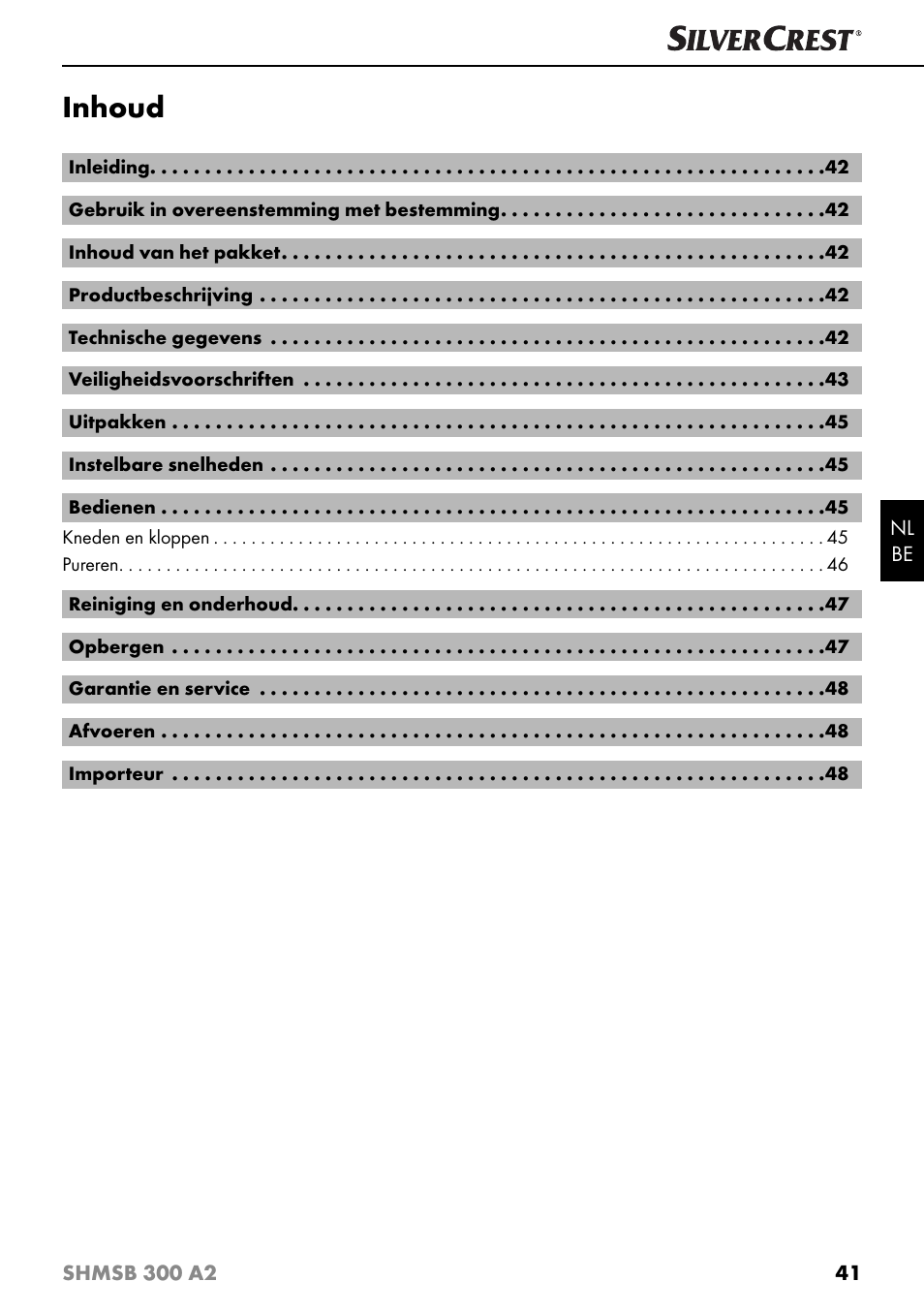 Inhoud | Silvercrest SHMSB 300 A2 User Manual | Page 44 / 60