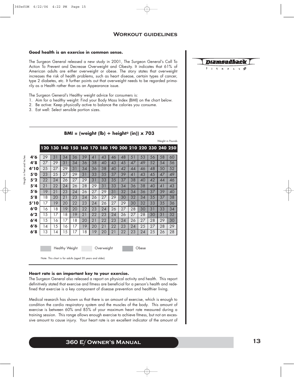 360 e f owner’s manual, Workout guidelines | Diamondback 360 Ef User Manual | Page 13 / 20