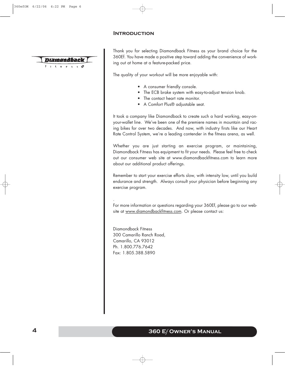 Diamondback 360 Ef User Manual | Page 4 / 20