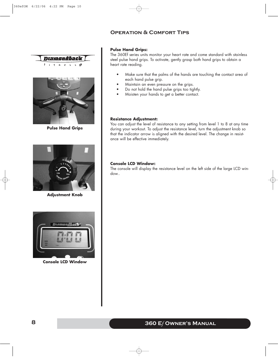 360 e f owner’s manual operation & comfort tips | Diamondback 360 Ef User Manual | Page 8 / 20