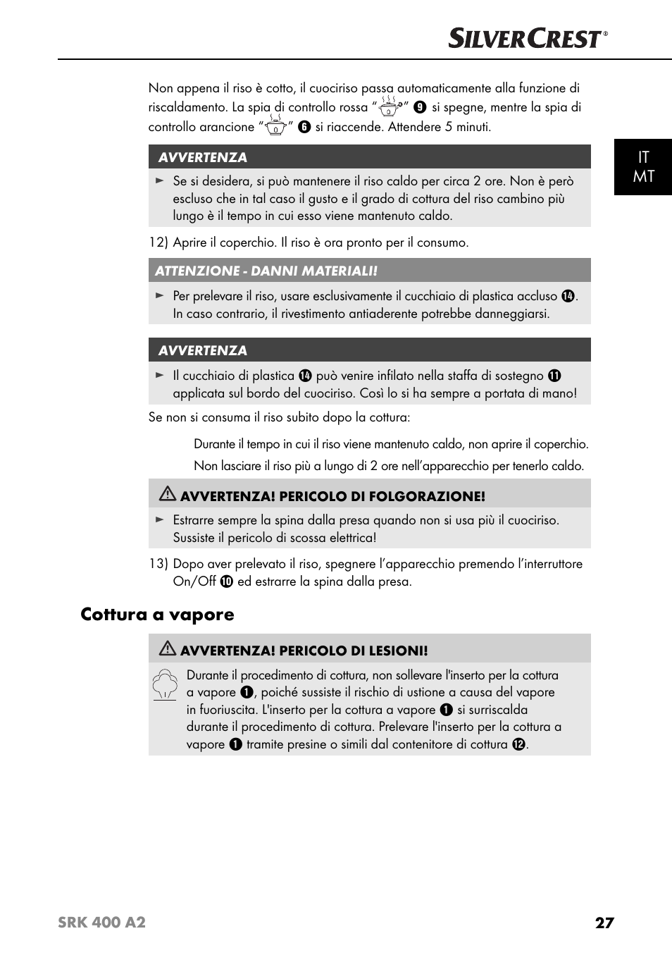 Cottura a vapore, It mt | Silvercrest SRK 400 A2 User Manual | Page 30 / 84