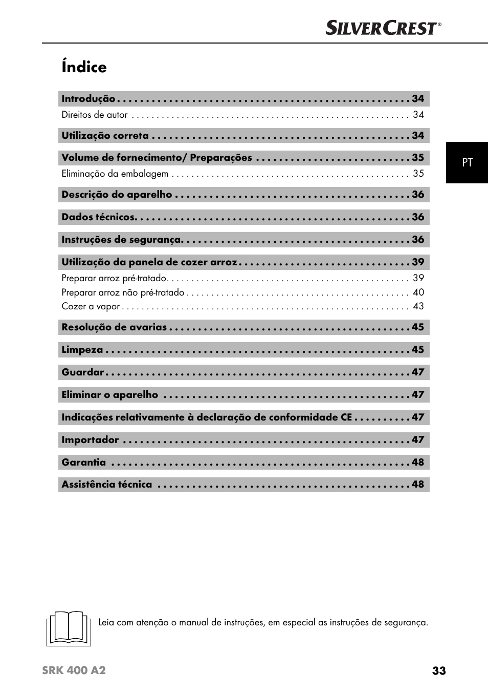 Índice | Silvercrest SRK 400 A2 User Manual | Page 36 / 84