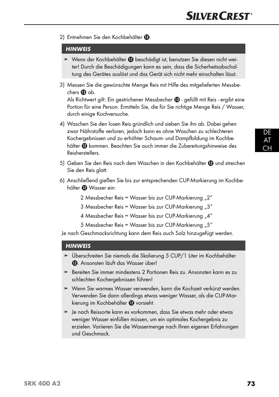 De at ch | Silvercrest SRK 400 A2 User Manual | Page 76 / 84