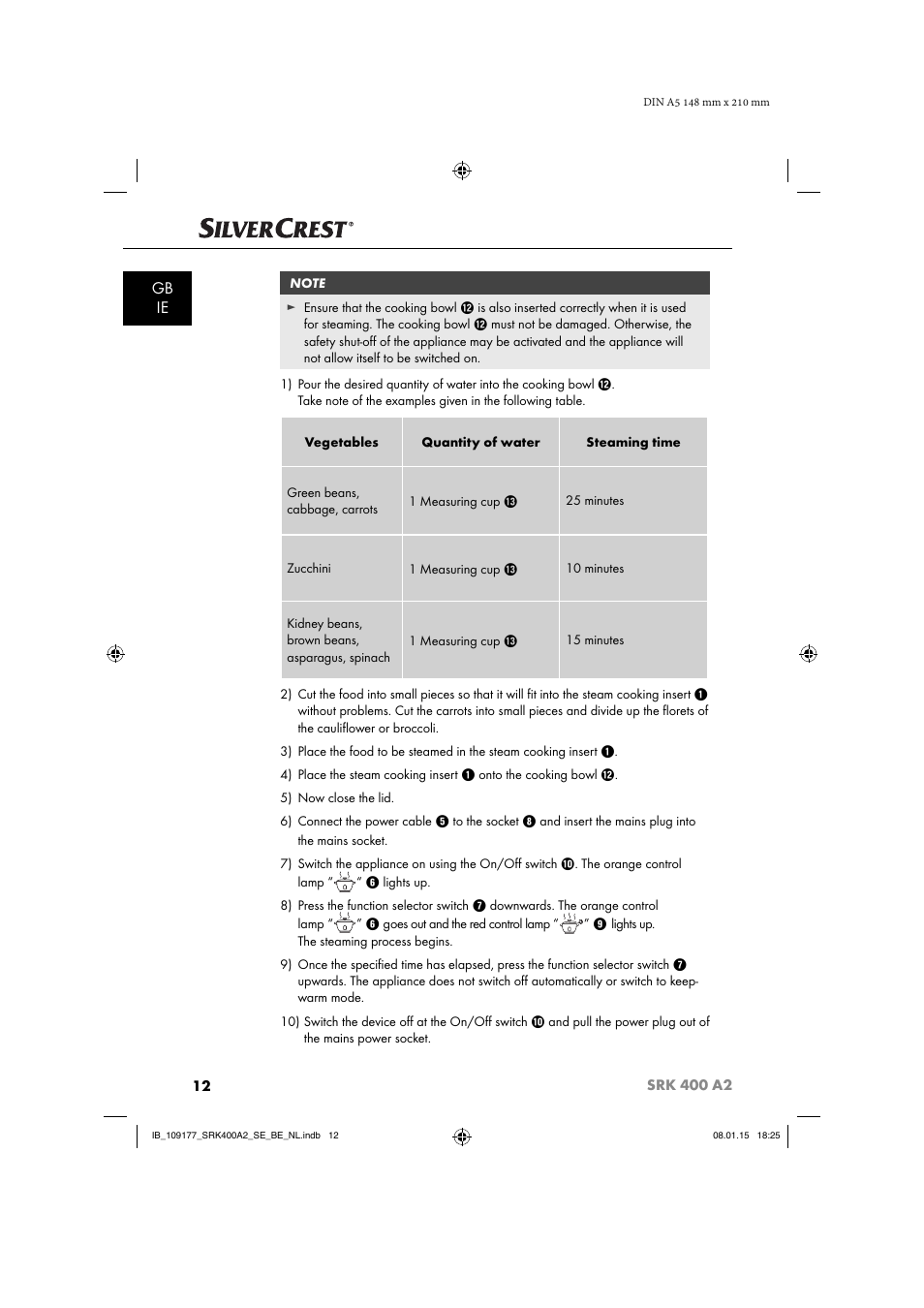 Gb ie | Silvercrest SRK 400 A2 User Manual | Page 15 / 84