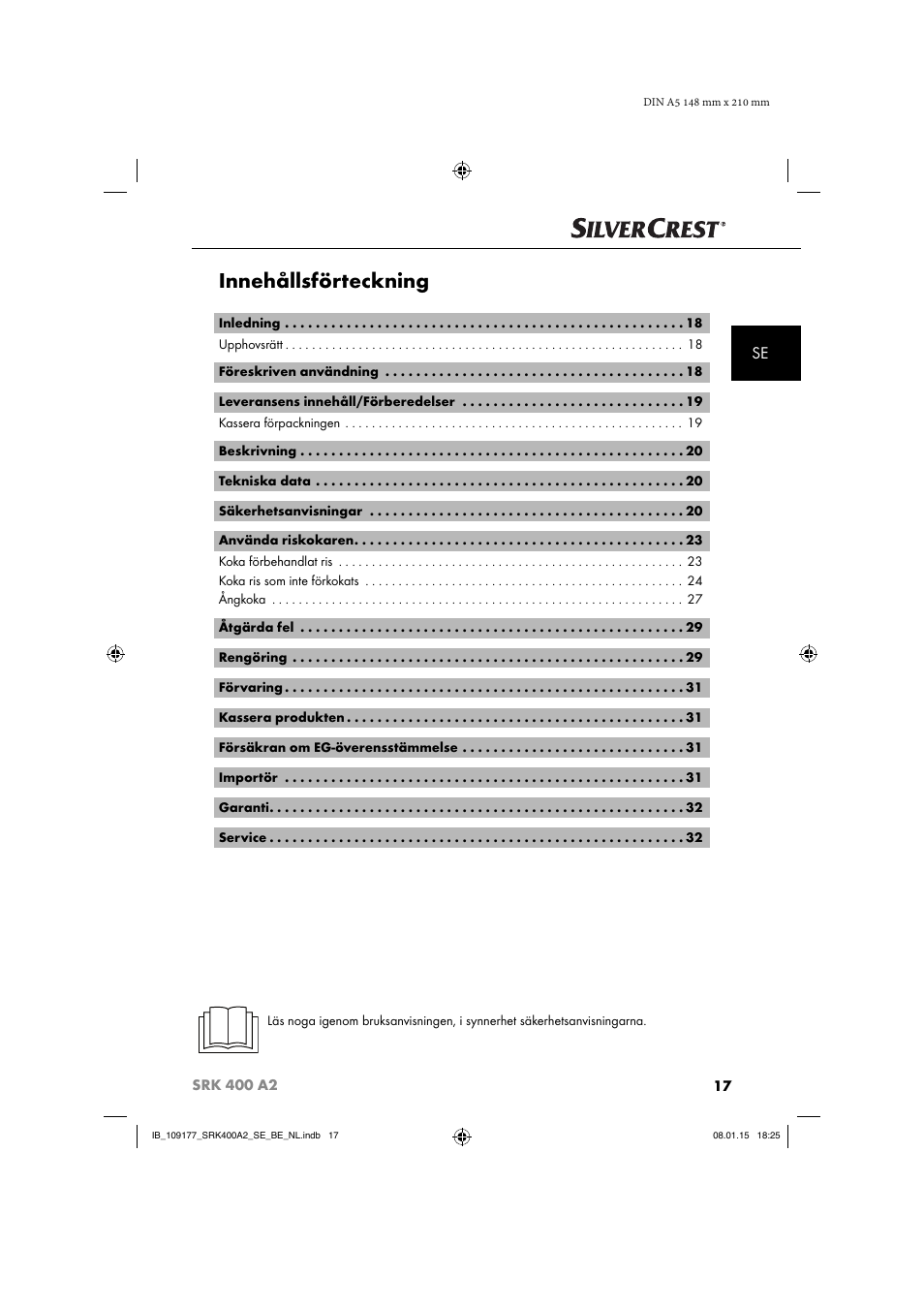 Innehållsförteckning | Silvercrest SRK 400 A2 User Manual | Page 20 / 84