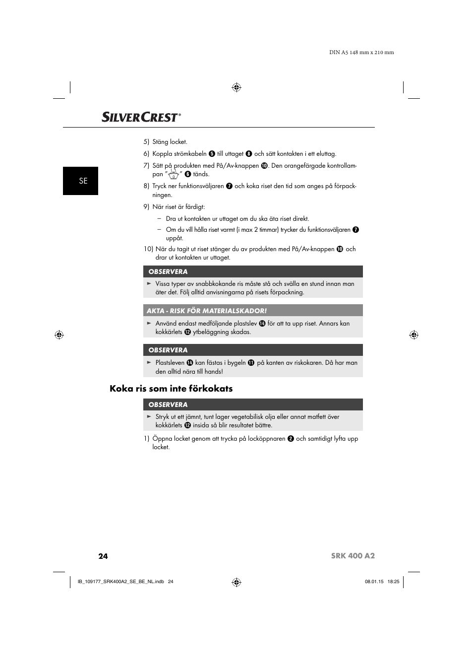 Koka ris som inte förkokats | Silvercrest SRK 400 A2 User Manual | Page 27 / 84