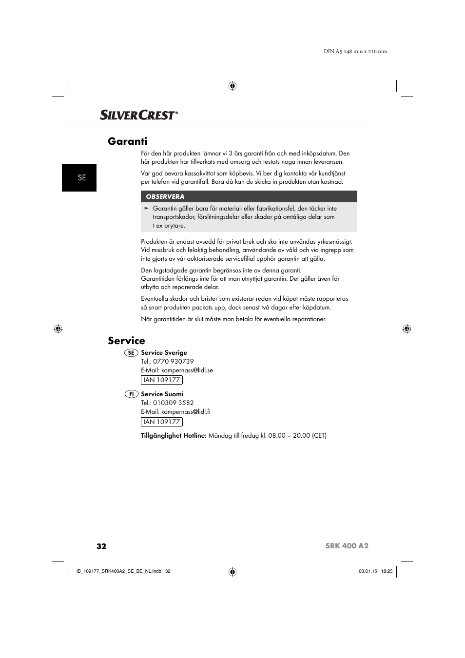 Garanti, Service | Silvercrest SRK 400 A2 User Manual | Page 35 / 84