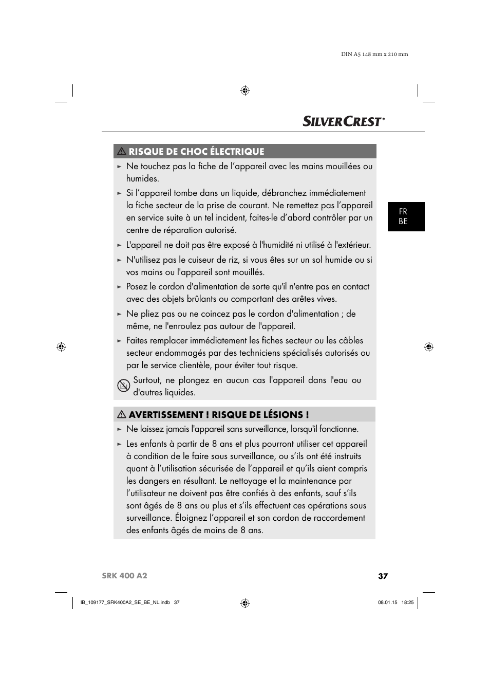 Risque de choc électrique | Silvercrest SRK 400 A2 User Manual | Page 40 / 84