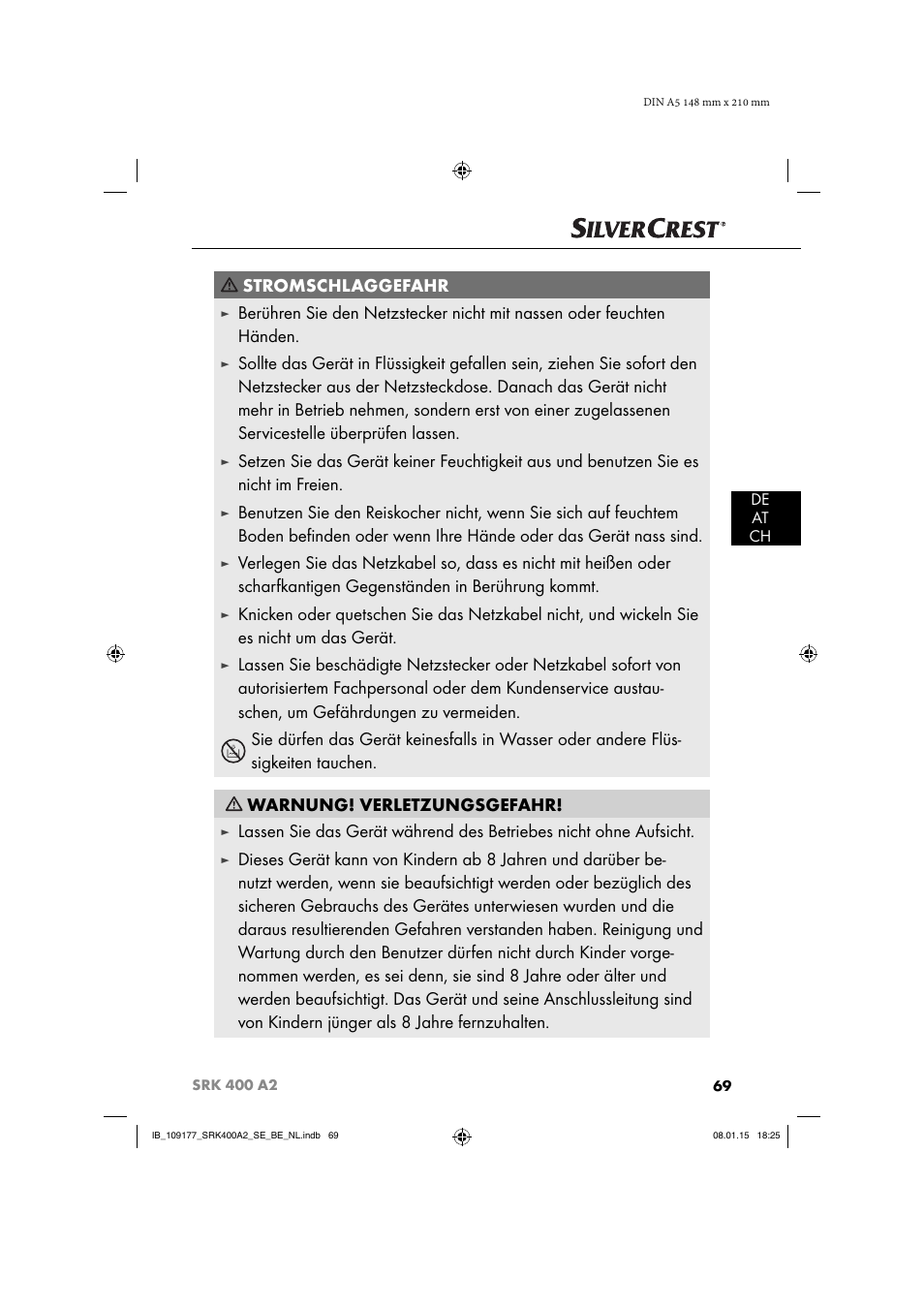 Stromschlaggefahr | Silvercrest SRK 400 A2 User Manual | Page 72 / 84