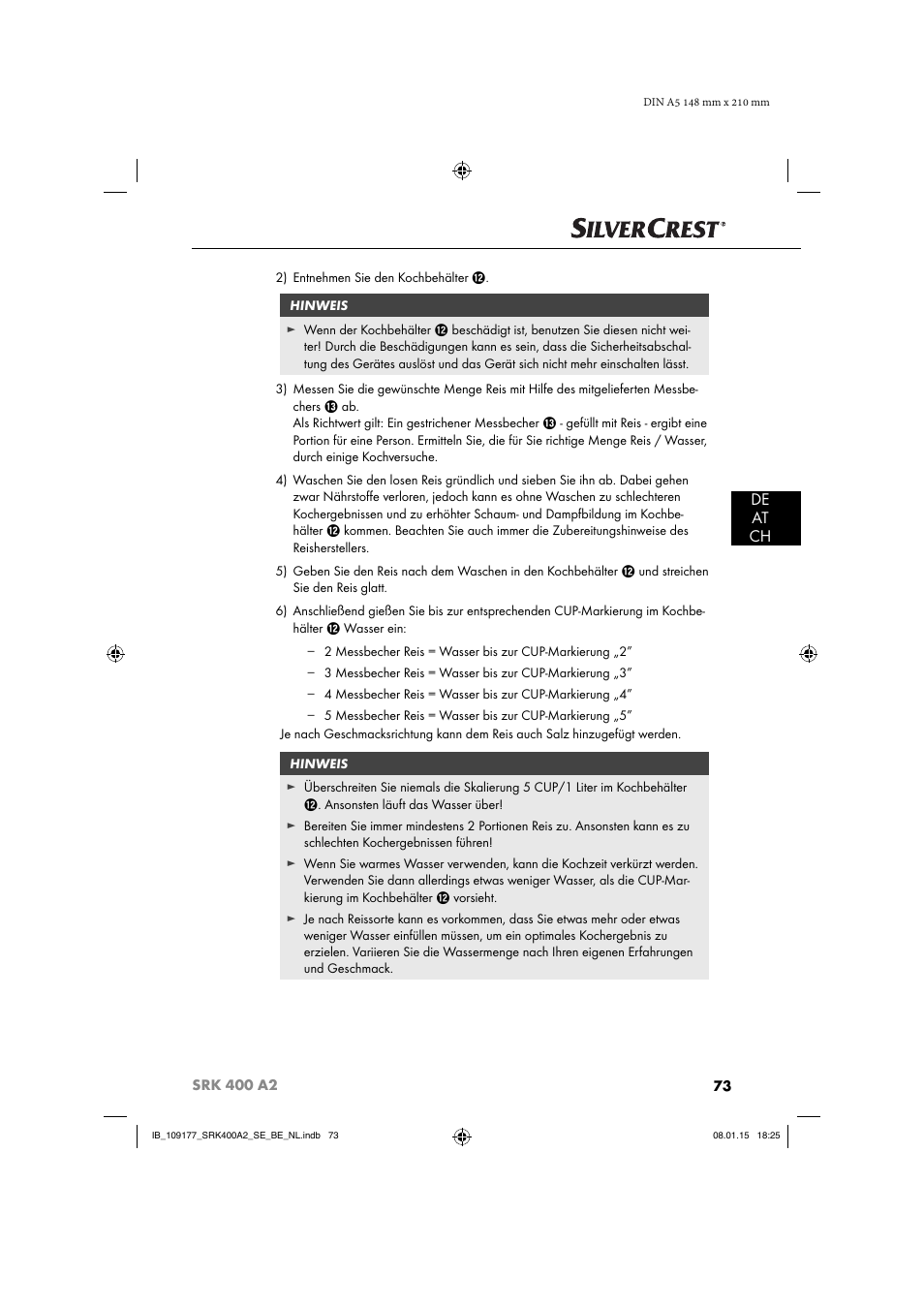 De at ch | Silvercrest SRK 400 A2 User Manual | Page 76 / 84