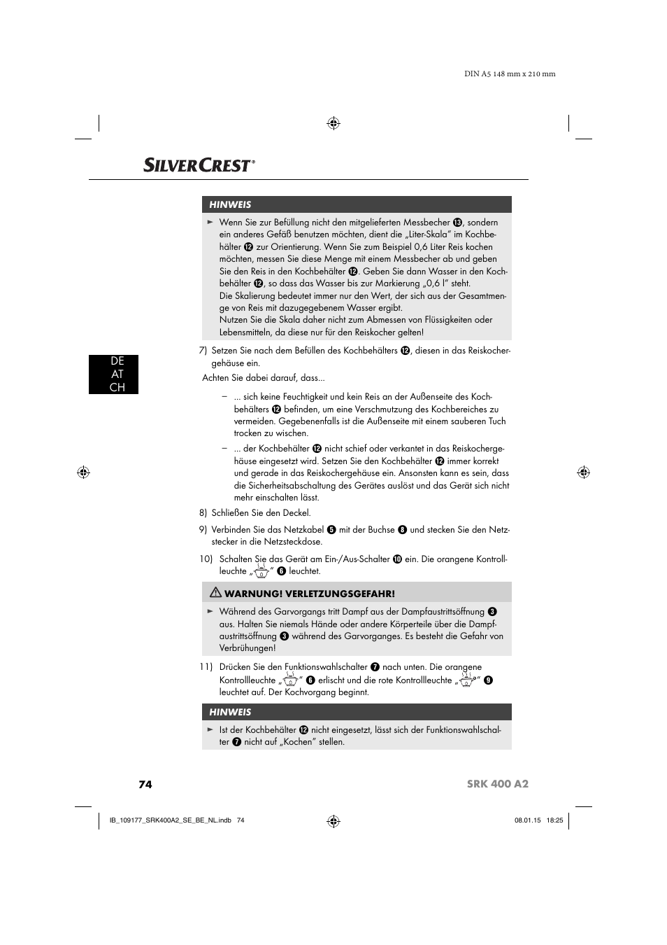 De at ch | Silvercrest SRK 400 A2 User Manual | Page 77 / 84