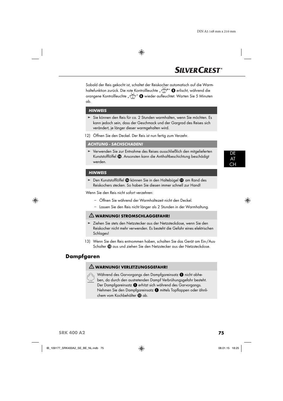 Dampfgaren, De at ch | Silvercrest SRK 400 A2 User Manual | Page 78 / 84