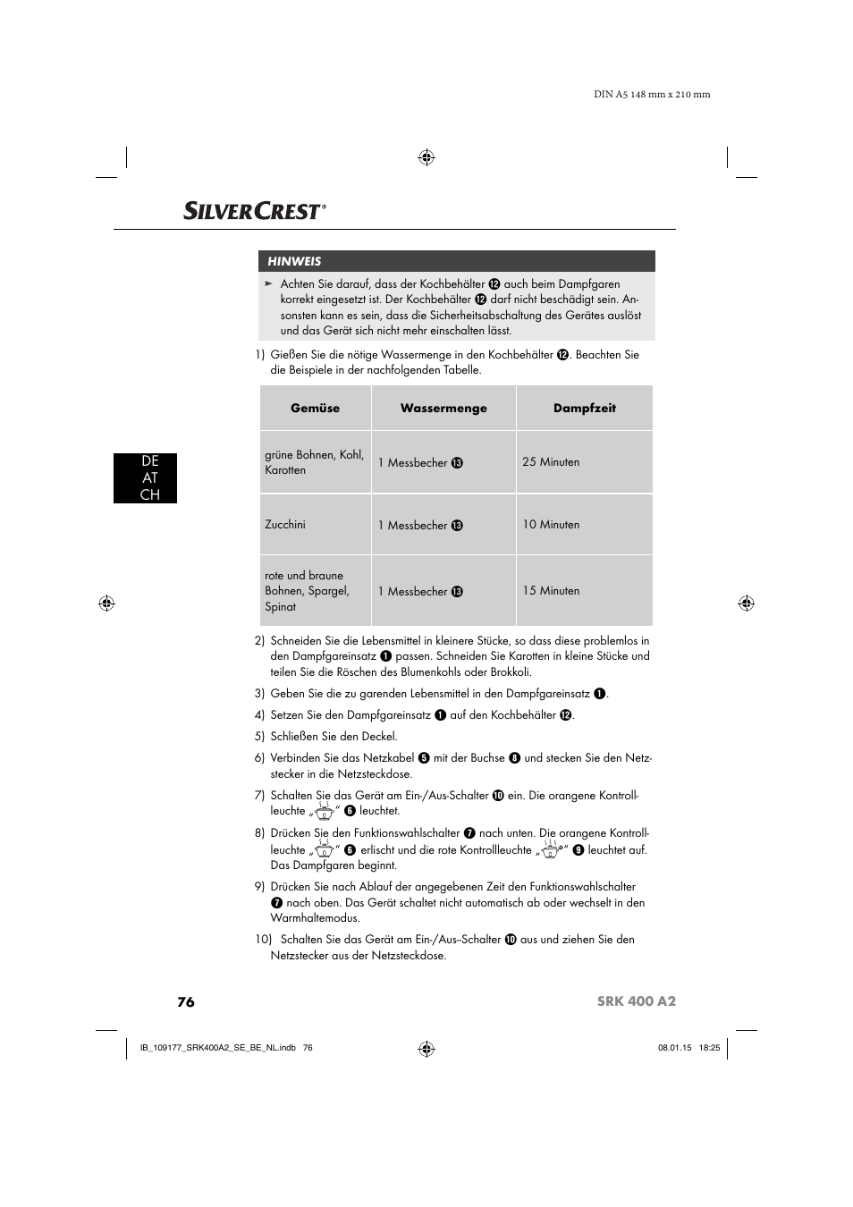 De at ch | Silvercrest SRK 400 A2 User Manual | Page 79 / 84