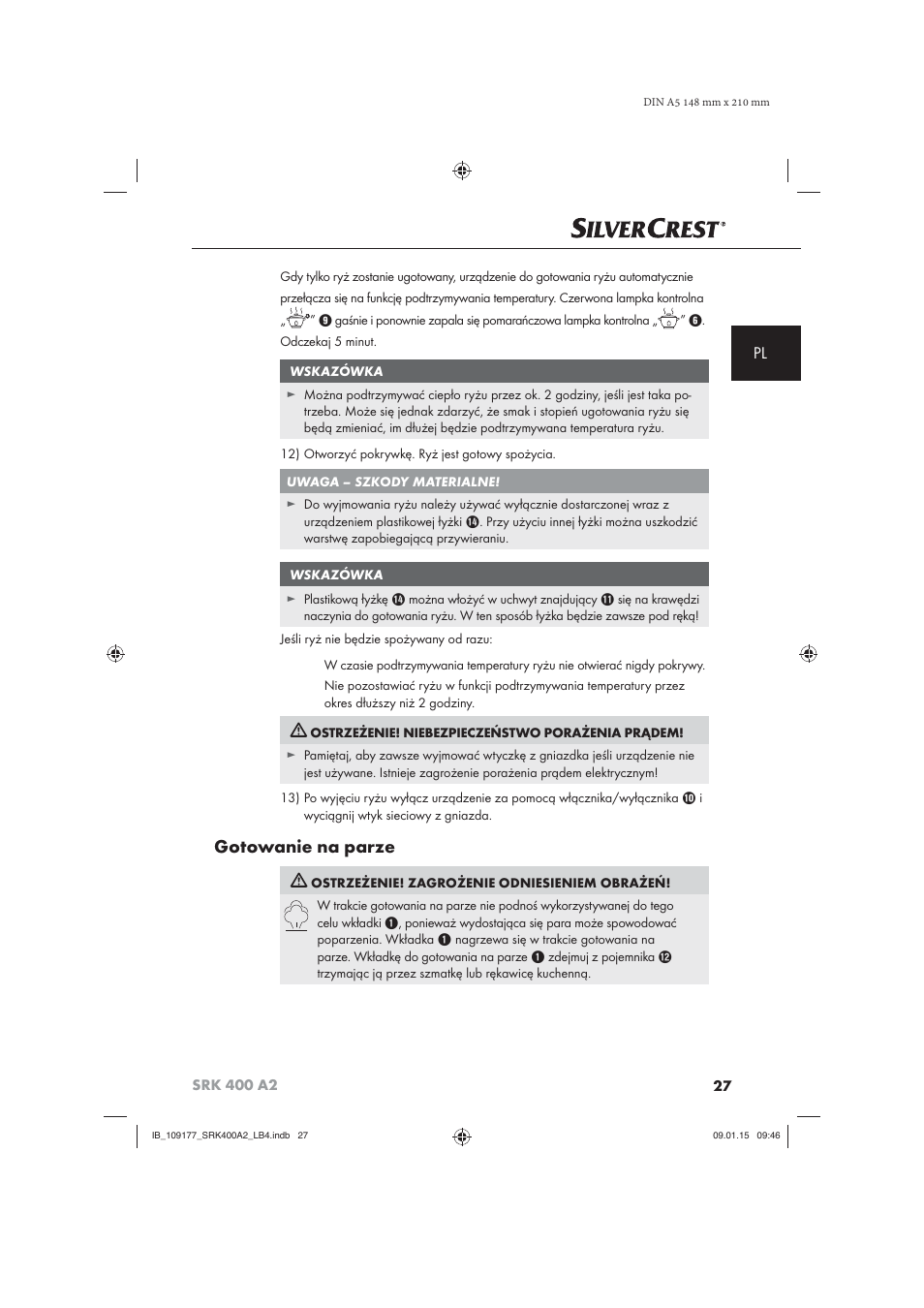 Gotowanie na parze | Silvercrest SRK 400 A2 User Manual | Page 30 / 100