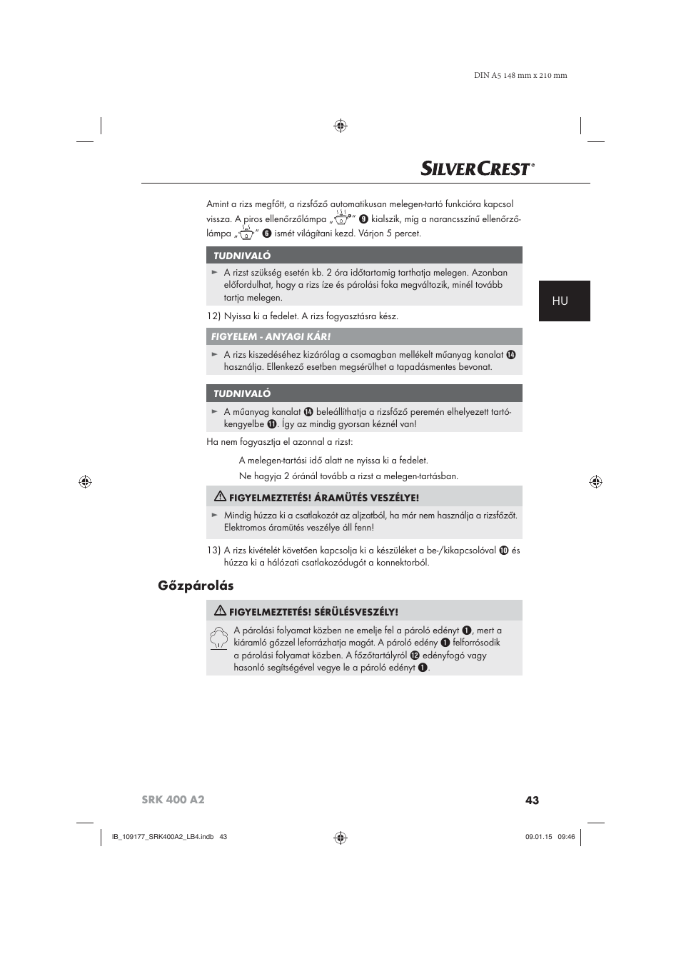 Gőzpárolás | Silvercrest SRK 400 A2 User Manual | Page 46 / 100