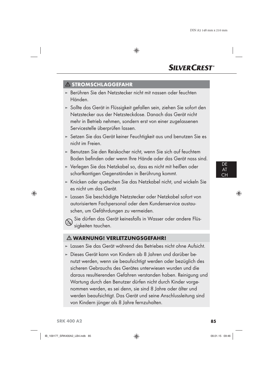 Stromschlaggefahr | Silvercrest SRK 400 A2 User Manual | Page 88 / 100
